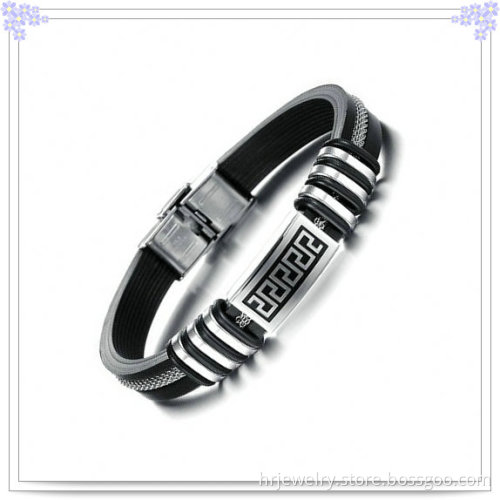 Stainless Steel Jewelry Men's Fashion Leather Bracelet (HR3327)